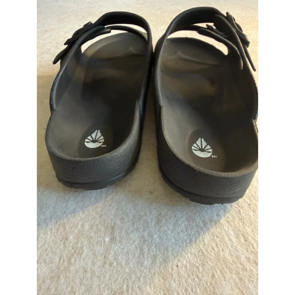 Men’s Black Double Strap Slide Sandals Size 8 Buckle Comfort Casual Beach Slides